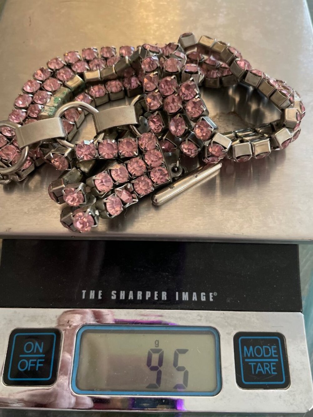 Vintage Necklace Choker Pink Rhinestone Retro 95 grams 14-16" Patina Art Deco - Picture 10 of 11